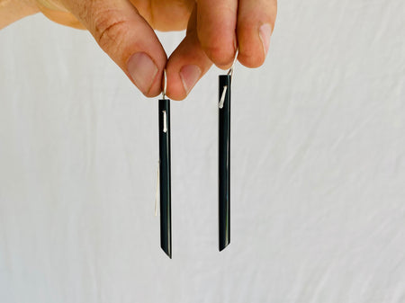 Obsidian Sliver Earrings. Sterling Silver. 2347