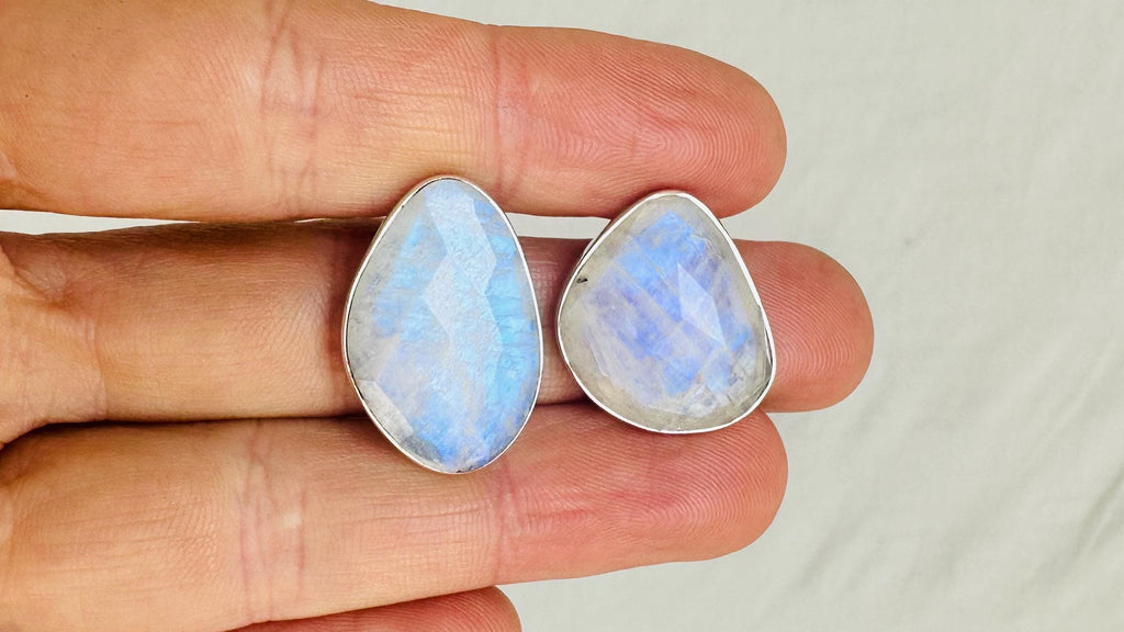 Rainbow Moonstone Post Earrings. Handmade Sterling Silver Jewelry. Small Gift for Her. 0705