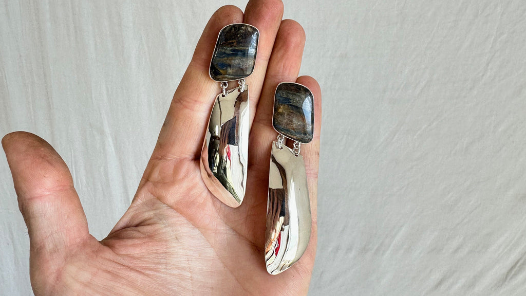 Hypersthene and Sterling Silver Earrings. Atelier Aadya. 2200