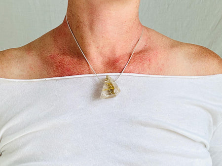 Gold-Rutilated Quartz Crystal Pendant Necklace. Sterling Silver. Atelier Aadya. Medicine Necklace. 2561
