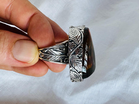 Amber Botanicals Ring. Sterling Silver. Adjustable Size. AMB-1