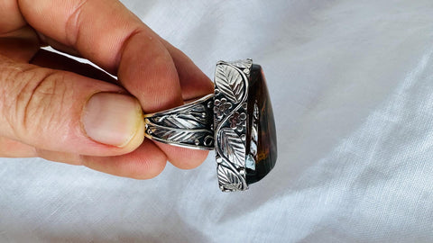 Amber Botanicals Ring. Sterling Silver. Adjustable Size. AMB-1