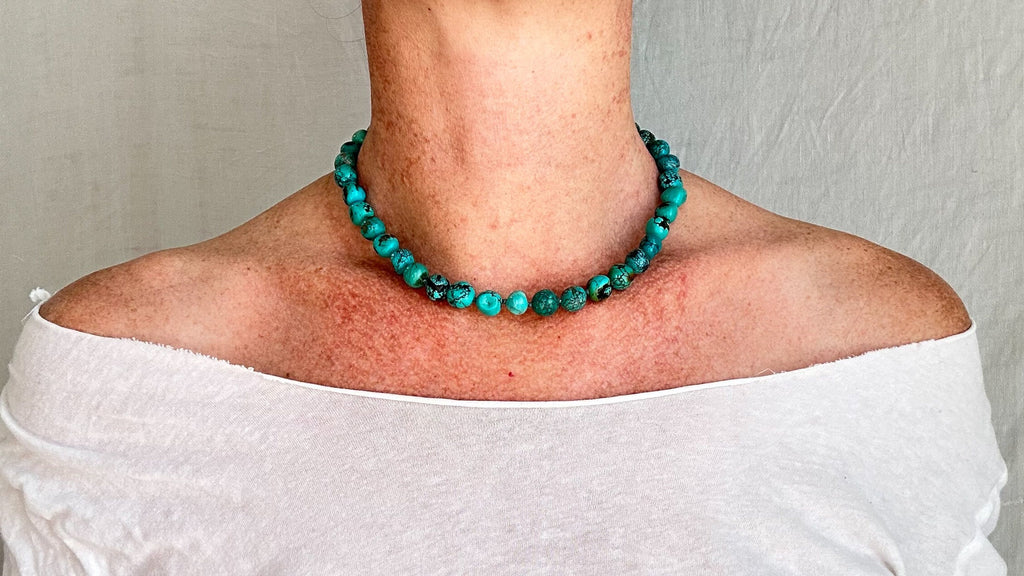 Turquoise and Sterling Necklace. Natural American Turquoise. 2285