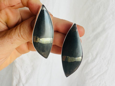 Apache Gold Silver Post Earrings. Rare Pyrite. Sterling. One-of-a-Kind. 3001