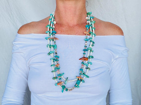 Santo Domingo Turquoise and Coral Necklace . Native American.
