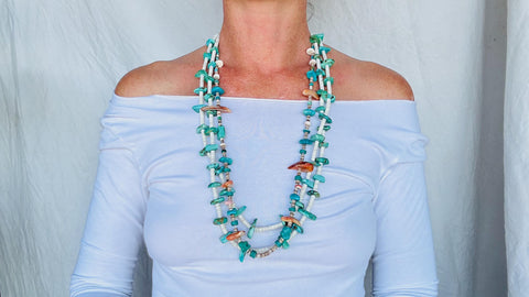 Santo Domingo Turquoise and Coral Necklace . Native American.