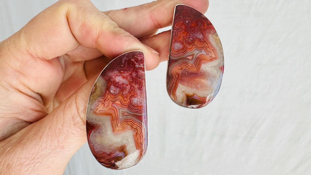 Large Red Agate and Silver Post Earrings. Handmade Sterling Silver Jewelry. 4173