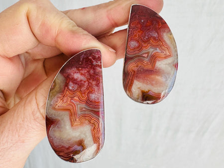 Large Red Agate and Silver Post Earrings. Handmade Sterling Silver Jewelry. 4173