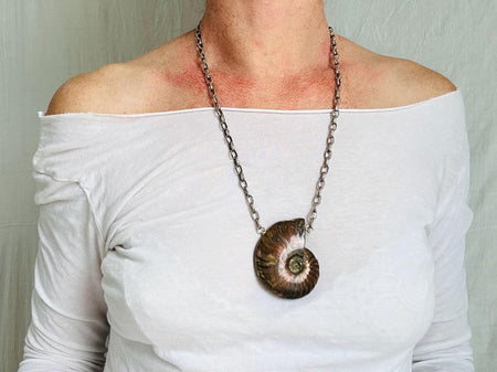 Ammonite Pendant Necklace. Chunky Sterling Silver Chain. 2464