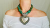 Turquoise Beaded Necklace, Milagro Sacred Heart Pendant. Sterling Silver.