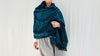 Indigo Silk & Wool Scarf and Shawl. Mirrorwork. Handwoven, Hand Dyed.