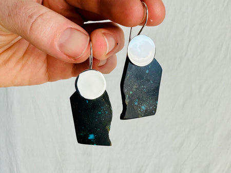 Turquoise & Silver Earrings. Handmade Sterling Silver Jewelry. Natural Hubei Stone. 2361
