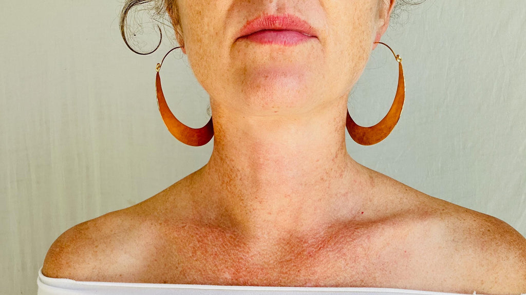 Karen Hill Tribe Earrings. Oversized Hoops. 24kt Gold Plated. Vermeil. 0682 SCRATCH N DENT