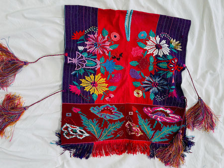 Vintage Zinacantan Men's Poncho Tassels . Mayan. Chiapas Mexico. Hand-Woven & Embroidered. Rare