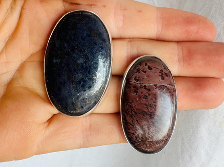 Asymm Lapis and Jasper Earrings. Handmade Sterling Silver Jewelry. 3005