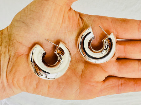 Fat Hoop Earrings. Sterling Silver. Atelier Aadya. High Style Super Shiny Jewelry.