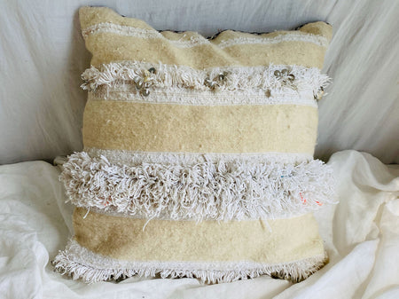 Vintage Moroccan Wedding Blanket Pillow. Handira. Wool and Cotton.