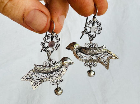 Oaxacan Filigree Bird Earrings. Sterling Silver. Mexico. Frida Kahlo. BI-3