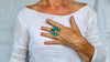Natural Turquoise Cocktail Ring. Oversized Sterling Silver Designer Ring. Botanicals. Size 7 . 4283