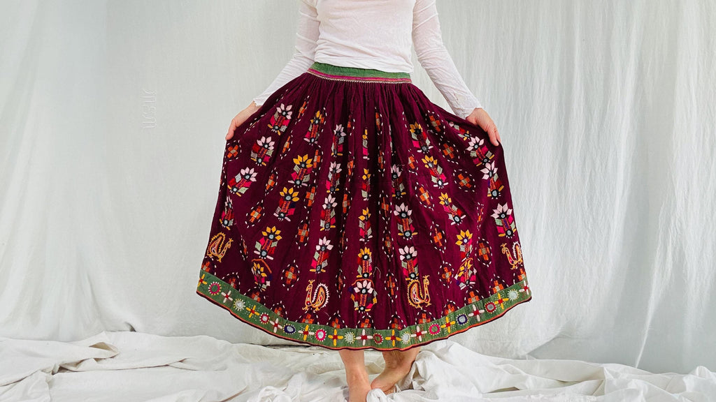 Vintage Rabari Long Embroidered Skirt. Hand Embroidered. 4311