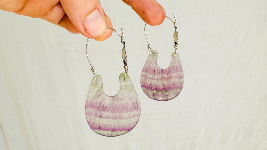 Rainbow Fluorite & Silver Flower Earrings. Sterling Silver. Atelier Aadya. 2724