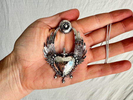 Winged Heart Silver Necklace. Taxco. Stunning! 1621