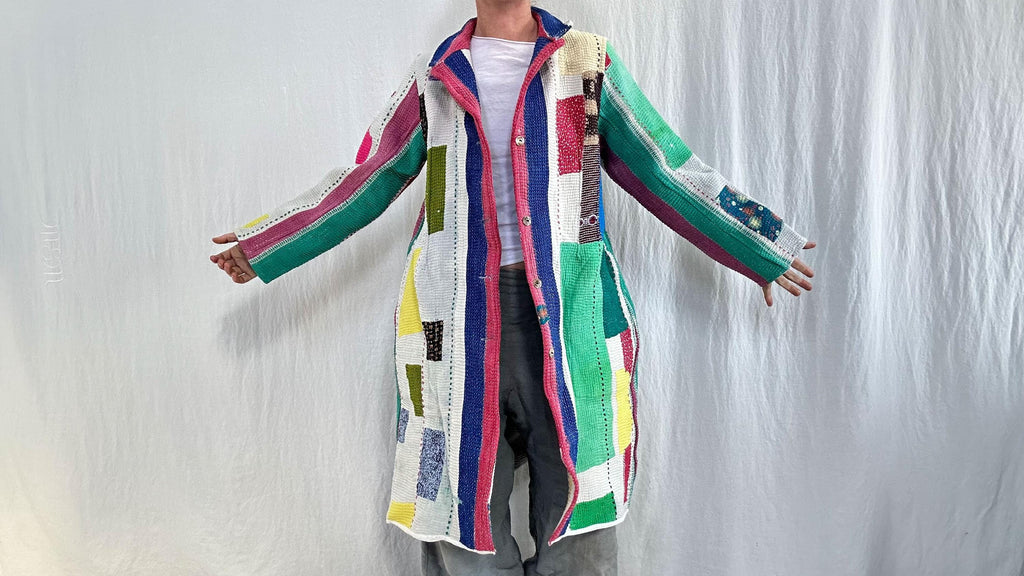 Vintage Kantha Color Block Coat.