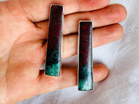 Sonora Sunrise Silver Post Earrings. Rare Chrysocolla Cuprite. Sterling One-of-a-Kind. 137