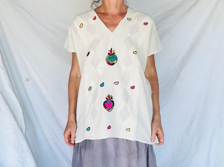 Hand-Embroidered Oaxacan Blouse. Sacred Heart Motif. All Cotton.