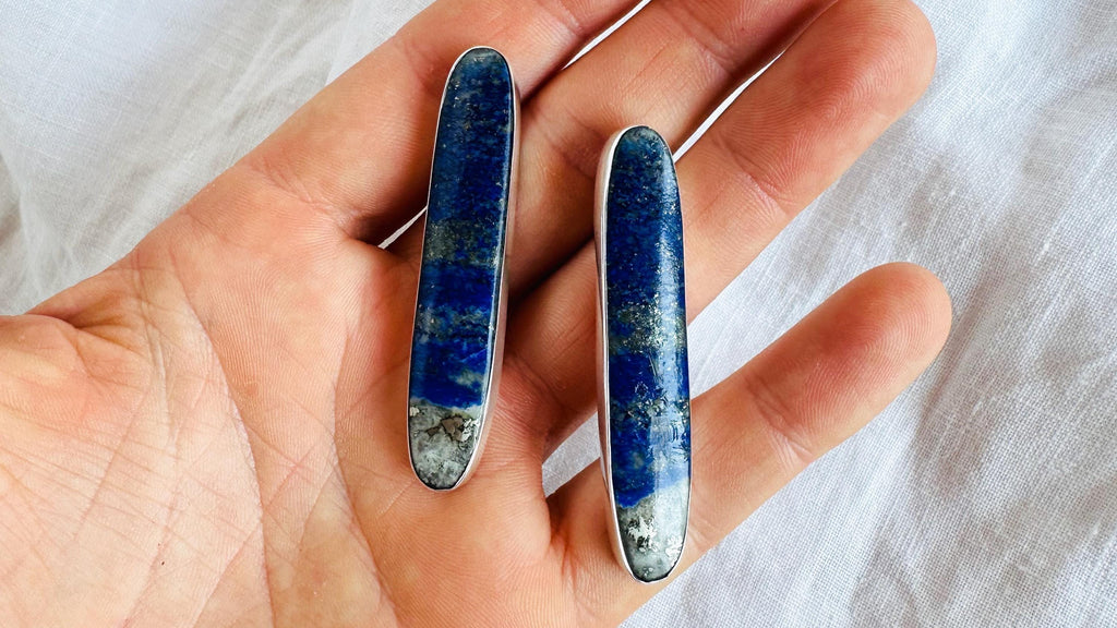 Long Lapis Lazuli Earrings. Sterling Silver. 138