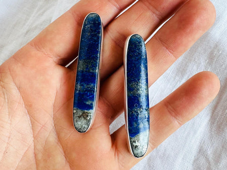 Long Lapis Lazuli Earrings. Sterling Silver. 138