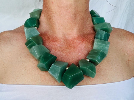 Faceted Aventurine Necklace. Handmade Designer Necklace. Sterling Silver Chain. Adjustable Choker. 2850.