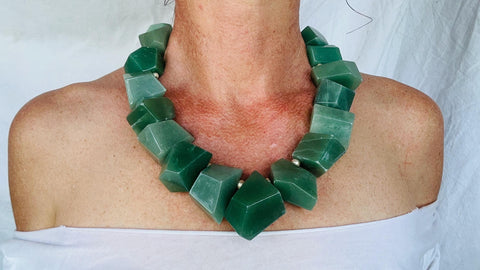 Faceted Aventurine Necklace. Handmade Designer Necklace. Sterling Silver Chain. Adjustable Choker. 2850.