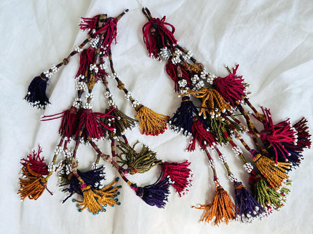 2 Vintage Turkmen Tassels. Silk. 4266