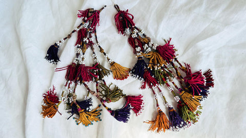 2 Vintage Turkmen Tassels. Silk. 4266