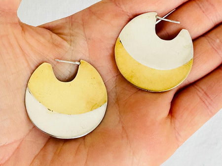 Silver and Gold Flat Hoop Earrings. Made from Sterling Silver and Brass. 0989