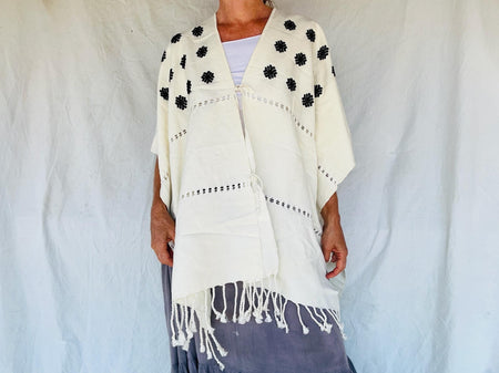 Fringe Poncho. San Andres Larrainzar. Mayan. Chiapas Mexico. Hand-Woven