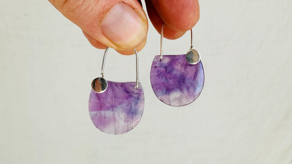 Amethyst Hoop Earrings. Sterling Siler Handmade Jewelry. Atelier Aadya. Exact Pair. 2717