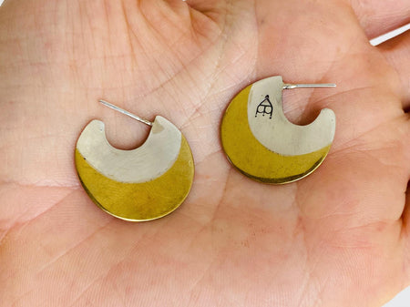 Two-Tone Flat Hoop Earrings, Sterling Silver and Brass. 0292