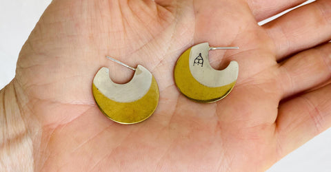 Two-Tone Flat Hoop Earrings, Sterling Silver and Brass. 0292