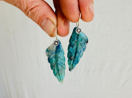 Chrysocolla Leaf Earrings. Sterling Silver. Atelier Aadya. 2355