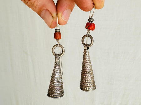 Antique Berber Silver and Coral Earrings. Sterling Silver. Morocco. 2756