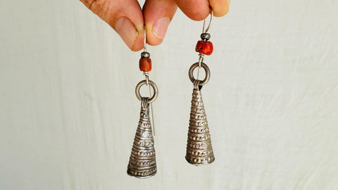 Antique Berber Silver and Coral Earrings. Sterling Silver. Morocco. 2756