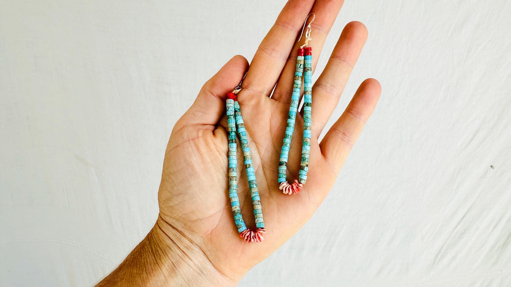 Natural Turquoise Earrings. Santo Domingo. Kewa Pueblo. Native American. 4025