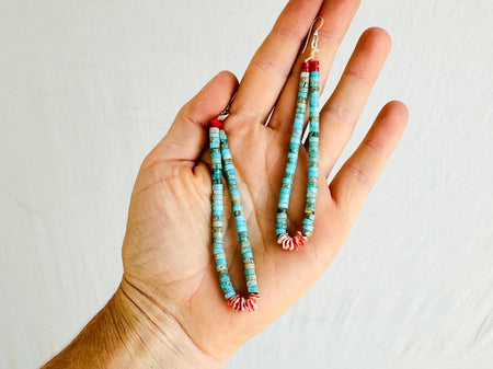 Natural Turquoise Earrings. Santo Domingo. Kewa Pueblo. Native American. 4025