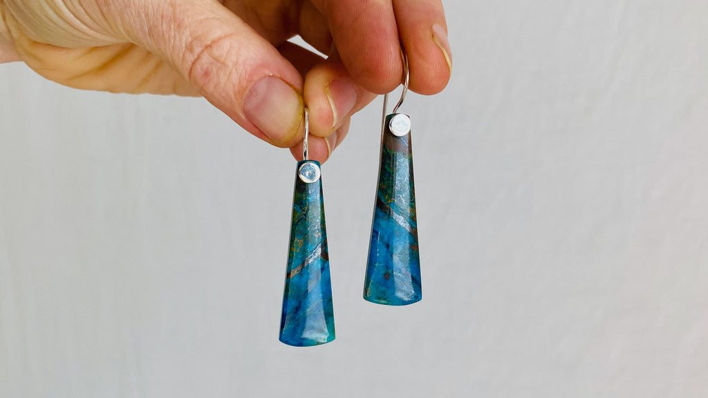 Chrysocolla and Sterling Silver Earrings. Atelier Aadya. 1249