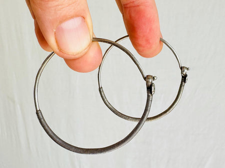 Vintage Kuchi Silver Hoop Earrings. Sterling Silver. Afghanistan. 0709