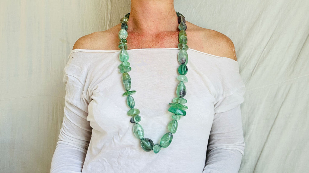 Long Fluorite & Sterling Silver Necklace.
