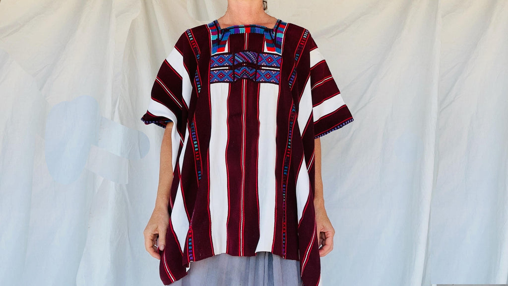 Vintage Oxchuc Mexican Huipil. Vibrant Mayan Textile.