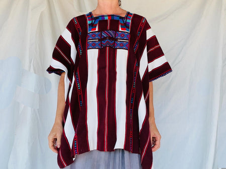 Vintage Oxchuc Mexican Huipil. Vibrant Mayan Textile.